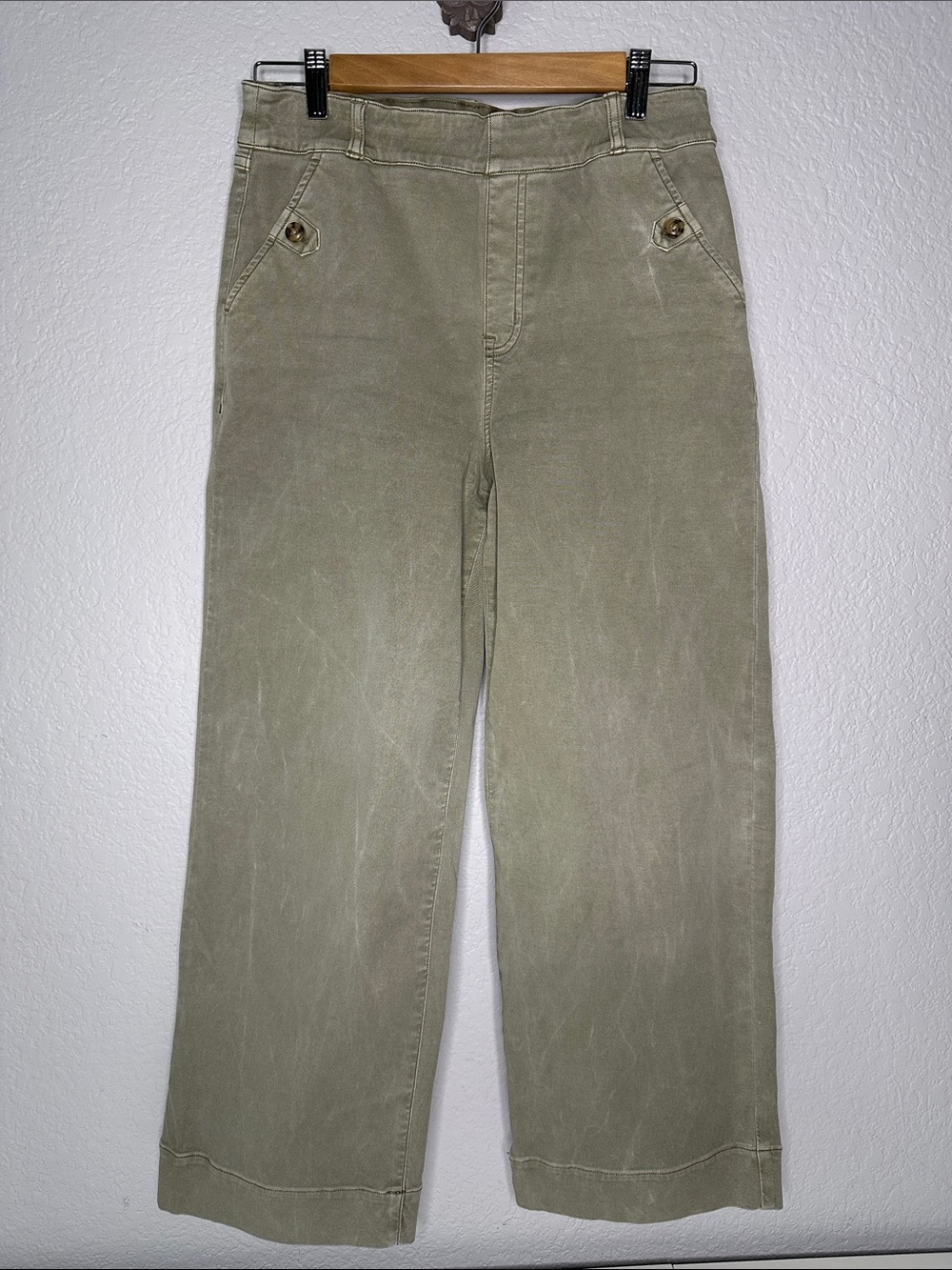 SPANX Twill Wide-Leg Stretch Pull-on Olive Green Medium